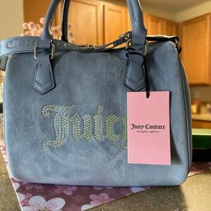 NEW! NWT JUICY COUTURE Velour Obsession Satchel Slate Blue